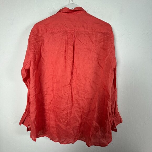 Uniqlo Womens Red 100% Linen Button-Up Long-Sleeve Shirt XXL Lightweight Casual - Picture 2 of 8